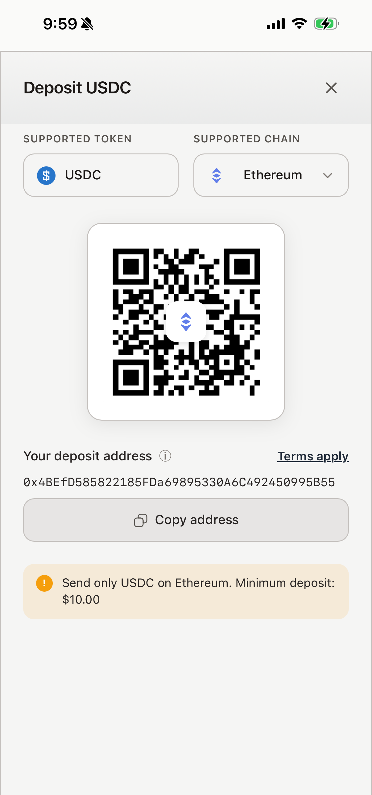 Deposit modal with QR code
