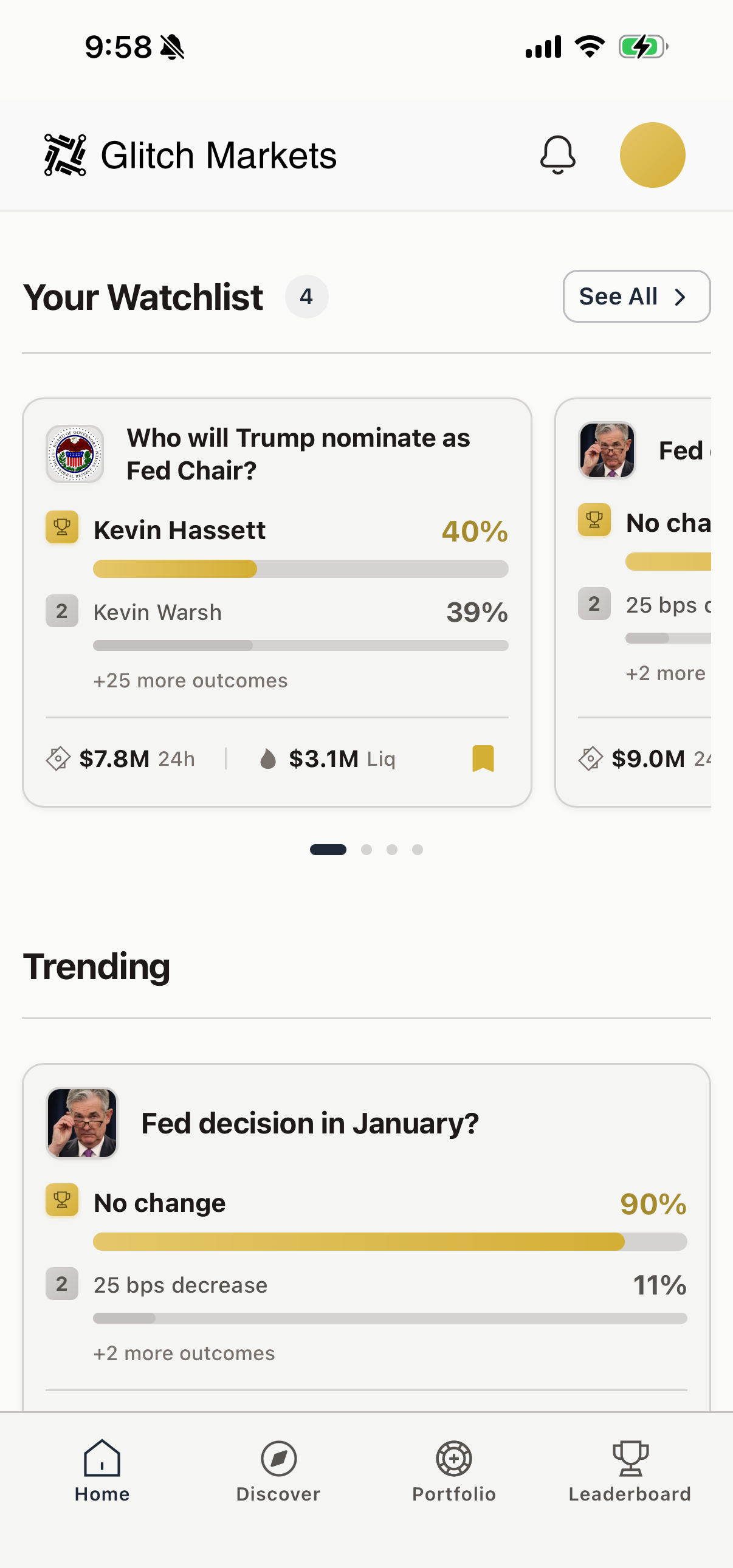 Glitch Markets home screen