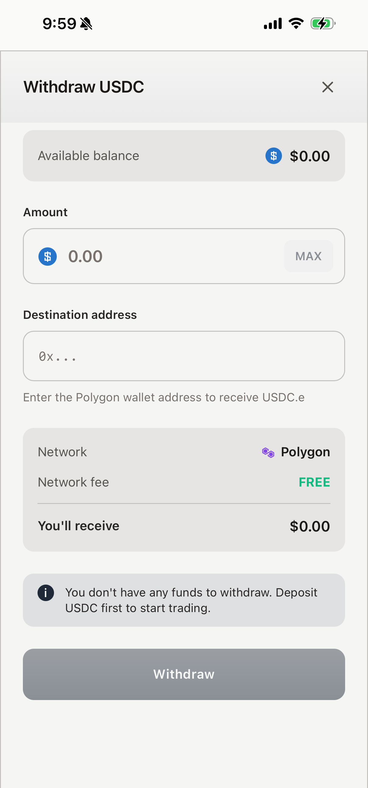 Withdrawal interface